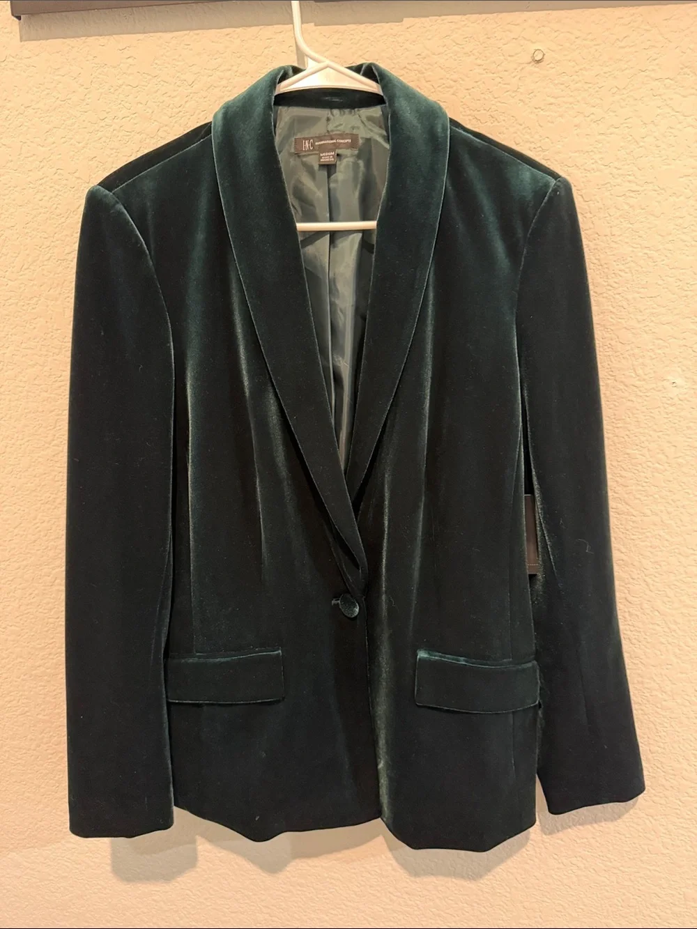 INC International Concepts Velvet Shawl Collar Blazer in Deep Green